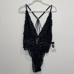 High Leg Galloon Lace Teddy with Multi-Strap Back Detail - NWT